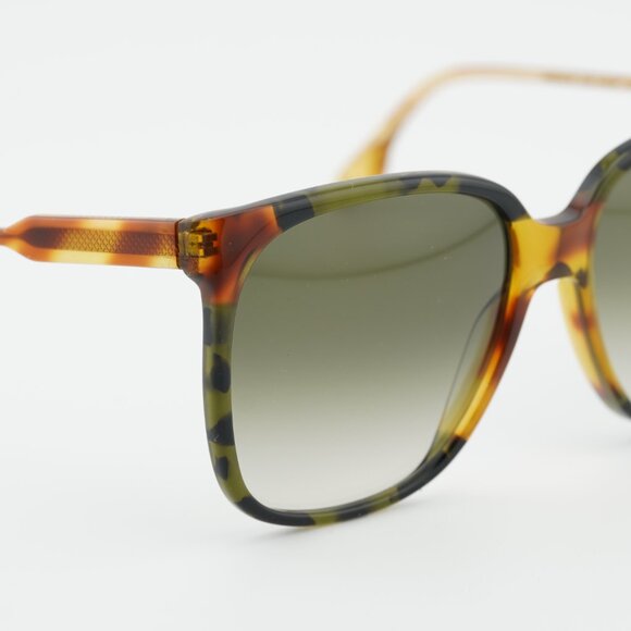 Victoria Beckham VB610SCB 225 Sunglasses Havana Square Frame, Green Lenses